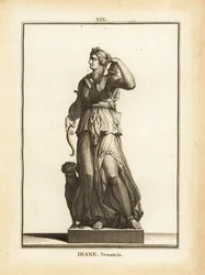 Statue of Diana Venatrix, Roman goddess of the hunt, with bow, arrow and quiver