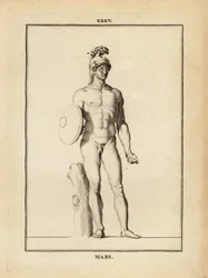 Statue of Mars, Roman god of war with helmet and shield