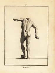 Statue of a Faun at a Bacchanalian orgy with cymbals and scabellum