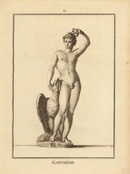 Statue of the shepherd youth Ganymede, abducted by Zeus, with an eagle