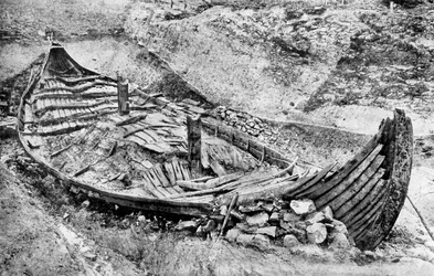 Stern View of the Oseberg Viking Ship After Months of Excavation, Norway