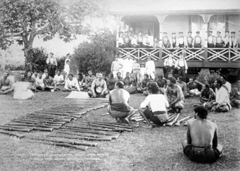 Tamasese Distributing Arms, Apia, Samoa