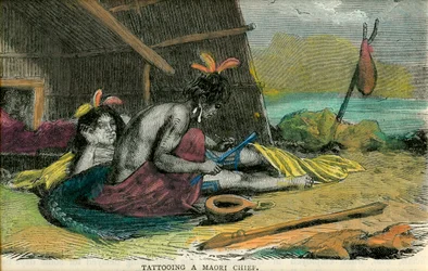 Tattooing a Maori Chief, Late 19th Century