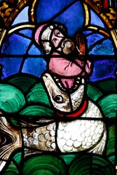 Temple Saint-Étienne Calvinist church, Stained glass window, Jonah and the Whale, Strasbourg, France