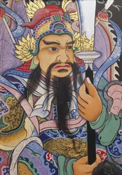 Wat Pho temple, colourful 17th century painting of Chinese soldier