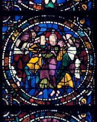 The Arrest of Christ, Kiss of Judas, stained glass, Chartres Cathedral, 1194-1260