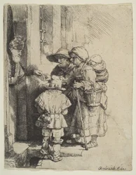The Blind Hurdy-Gurdy Player and Family Receiving Alms