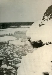 The First Landing-Place, Showing Bay Ice Breaking Out and Drifting Away North