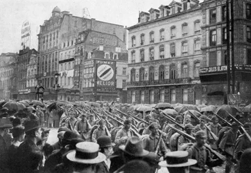 The German army marching through Brussels, First World War, c. 1914-1920