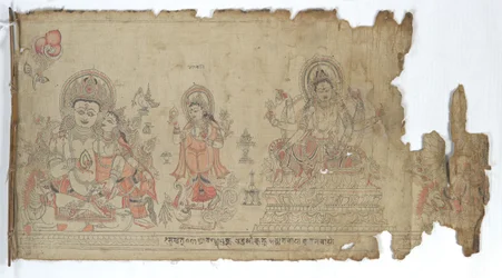 The Goddess Vasudhara Flanked by Kubera and a Fragmentary Durga