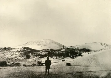 The Hut, with Mount Erebus in the Background, in the Autumn