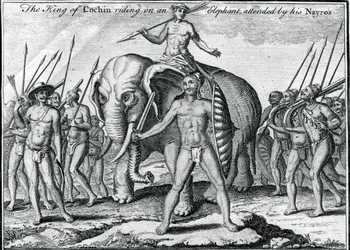 The King of Cochin Riding on an Elephant, Attended by His Nayros