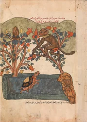 The Monkey Escapes to the Safety of the Fig Tree, Folio from a Kalila wa Dimna