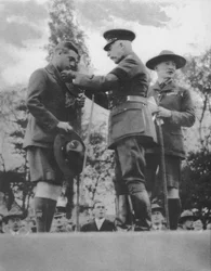 The Prince of Wales Being Invested with the Silver Wolf by the Duke of Connaught, 1922