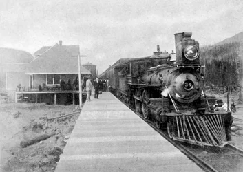 The First Regular Trans-Continental Train at Fernie, British Columbia, Canada