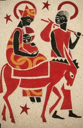 The Flight to Egypt, Fresco Designed and Painted in 1963 by Dom Georges Saget, Keur Moussa Abbey Church, Keur Moussa, Senegal