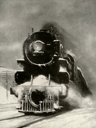 The fury of the blizzard makes no impression on this mammoth locomotive