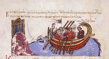 Thomas the Slav flees to the Arabs Miniature from the Madrid Skylitzes
