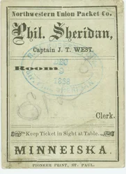 Ticket for the steamboat Phil. Sheridan, December 9, 1868