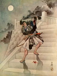 To his unspeakable horror...the moonlight reveals the head of Kesa - his love!