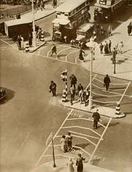 Traffic and pedestrians in Trafalgar Square, London, 1935