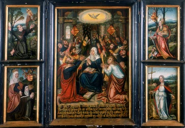 Triptych, with the Central Panel Showing the Holy Spirit at Pentecost