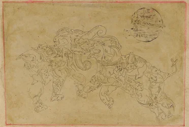 Two Composite Elephants, Fighting, 18th century