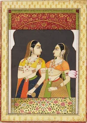 Two Girls in an Archway with a Curtain, 19th Century