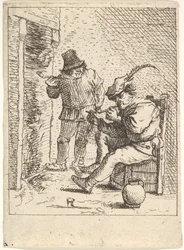 Two Male Peasants Holding Pipes before a Fireplace, After 1625-90