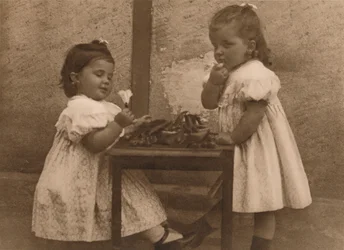 Two Young Girls by a Table
