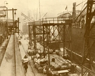 Unloading Foodships at the Royal Albert Docks, London