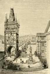 View in Prague - The bridge Tower, 1890