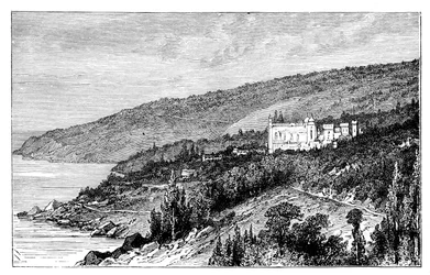 View in the Crimea: the Palace Woronzow, Alupka, Ukraine