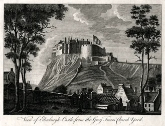 View of Edinburgh Castle, from the Grey Friars Church Yard