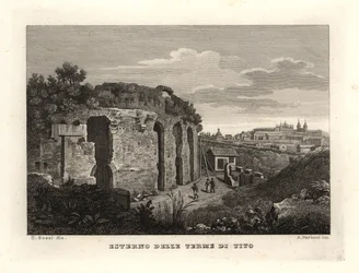 View of the exterior of the Baths of Titus, Rome