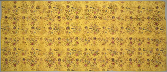 Wall cover with flora, peacocks, and portrait medallions
