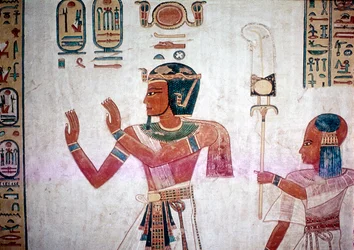 Wallpainting of Rameses III leading deceased son to the gods, Valley of the Queens, Egypt