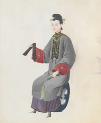 Watercolour of Musician Playing Paiban, late 18th century