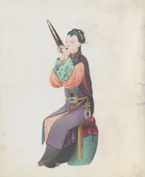 Watercolour of musician playing sheng, late 18th century