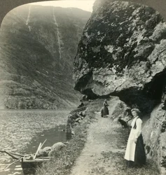 Where the Road Creeps Under the Jutting Cliffs by the Waters of the Nerofjord, Norway