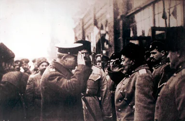 White Russian General Anton Denikin meets British Major-General Frederick Poole, Russia, 1918