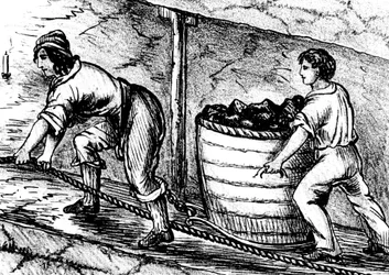 Woman and a Boy Working in a Coal Mine, Bolton, Lancashire
