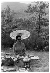 Woman under a Parasol Having a Picnic, c1950-1969