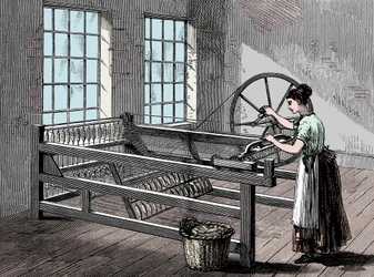 Woman using a Spinning Jenny, c1880