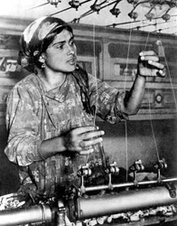 Woman Working in the Silk Industry, Samarkand, Uzbekistan