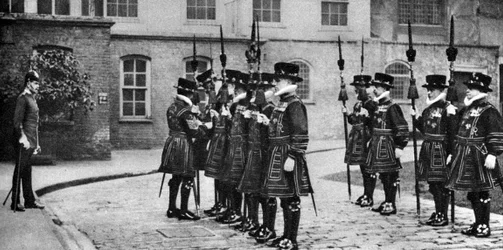 Yeomen Warders on parade at the Tower of London