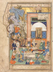Yusuf and Zulaykha recto, Illustration and Text Persian Verses in an Anthology