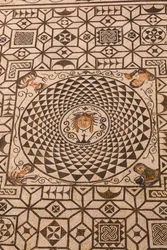 Carmona, Seville Province, Spain. Roman Mosaic of Medusa in Town Hall