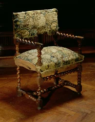 Chair Upholstered in Gros Point Needlework with Turned Bobbin Legs