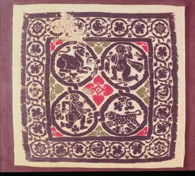 East Roman Empire tapestry showing wild beast hunt, excavated from burial grounds at Akhmim, 3rd-7th century